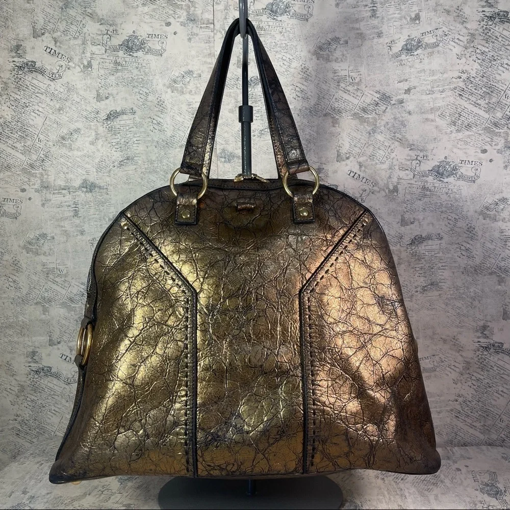 Yves Saint Laurent Rive Gauche Large Muse Textured Leather Tote